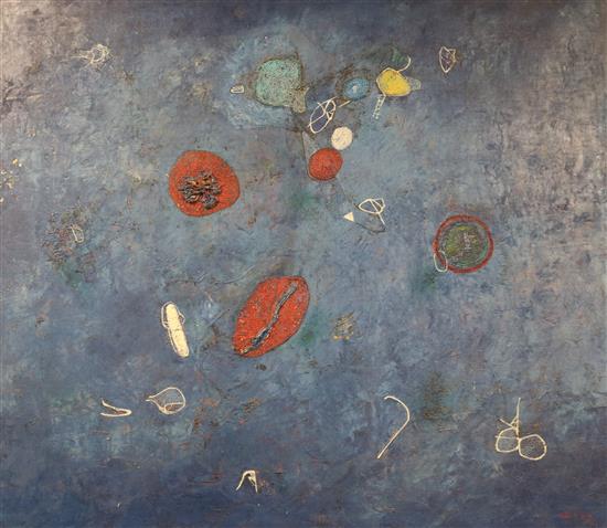 Celia Bres, oil and mixed media on canvas, Aquatic Flora, signed, 69 x 80cm